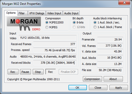 DirectShow MJ2 file destination filter DirectShow MJ2 file destination filter