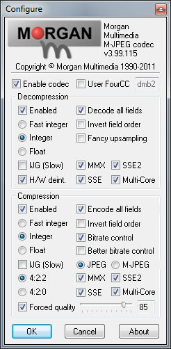 Morgan M-JPEG codec Configure Morgan M-JPEG codec Configure
